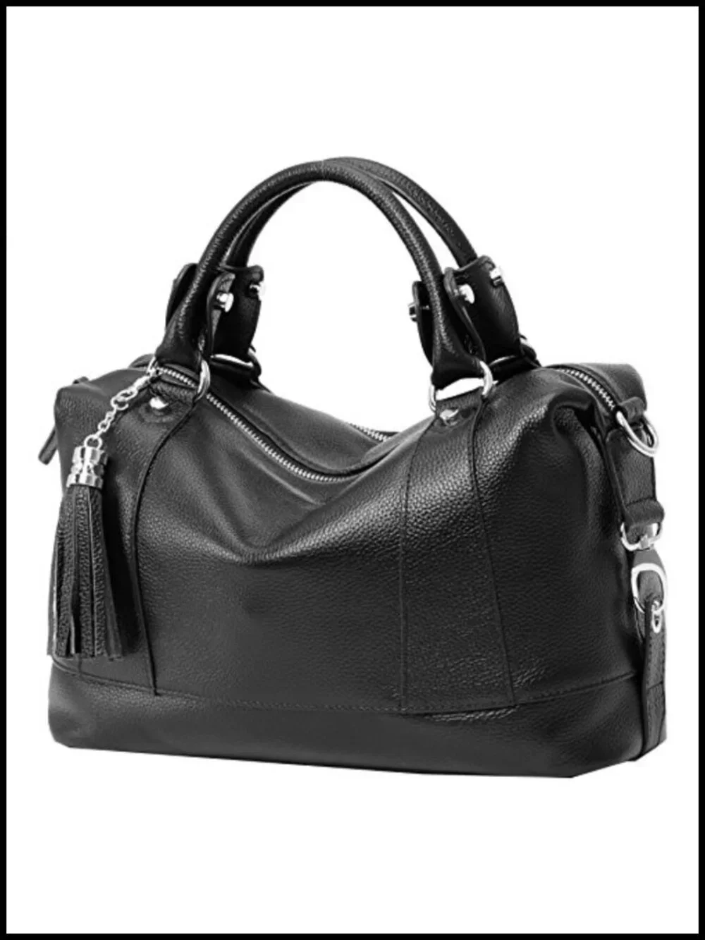Genuine Leather Satchel Tote Shoulder Handbag with Removable Strap